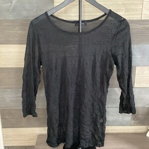 Comfy U.S.A sheer 3/4 sleeve top in black Size Small WOMANS
